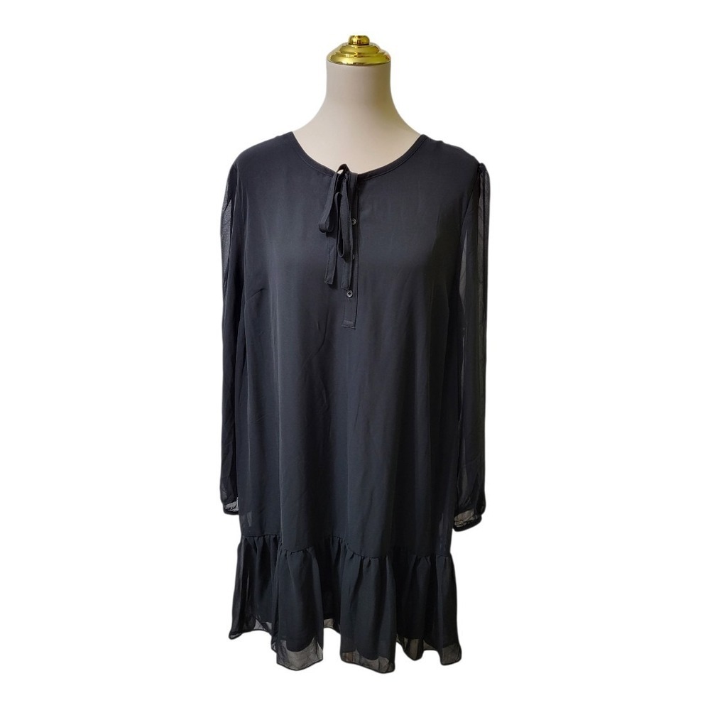 💕Draper James Women's Long Sleeve Tie‎ Neck Flounce Shift Dress Black XL New